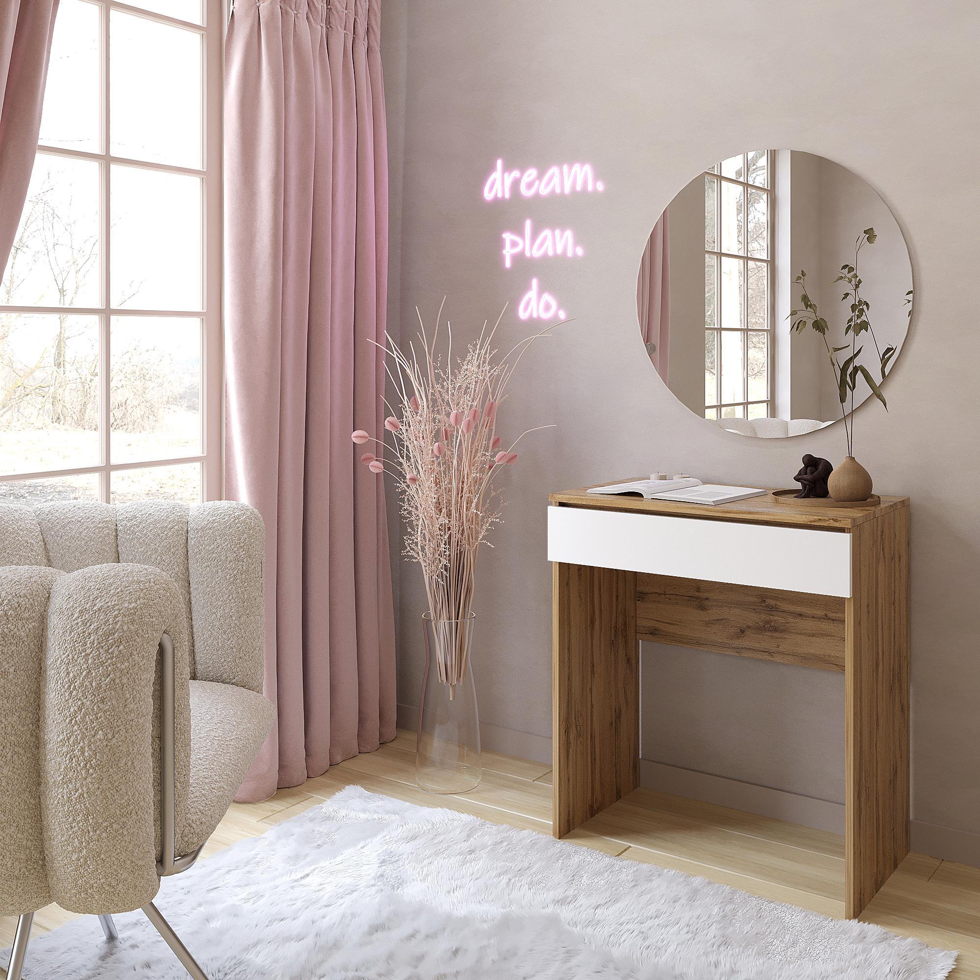 Туалетний столик з круглим дзеркалом ТЗ-софт 750x700x450 мм Дуб тахо/Белый Туалетний столик з круглим дзеркалом ТЗ-софт 750x700x450 мм Дуб тахо/Белый