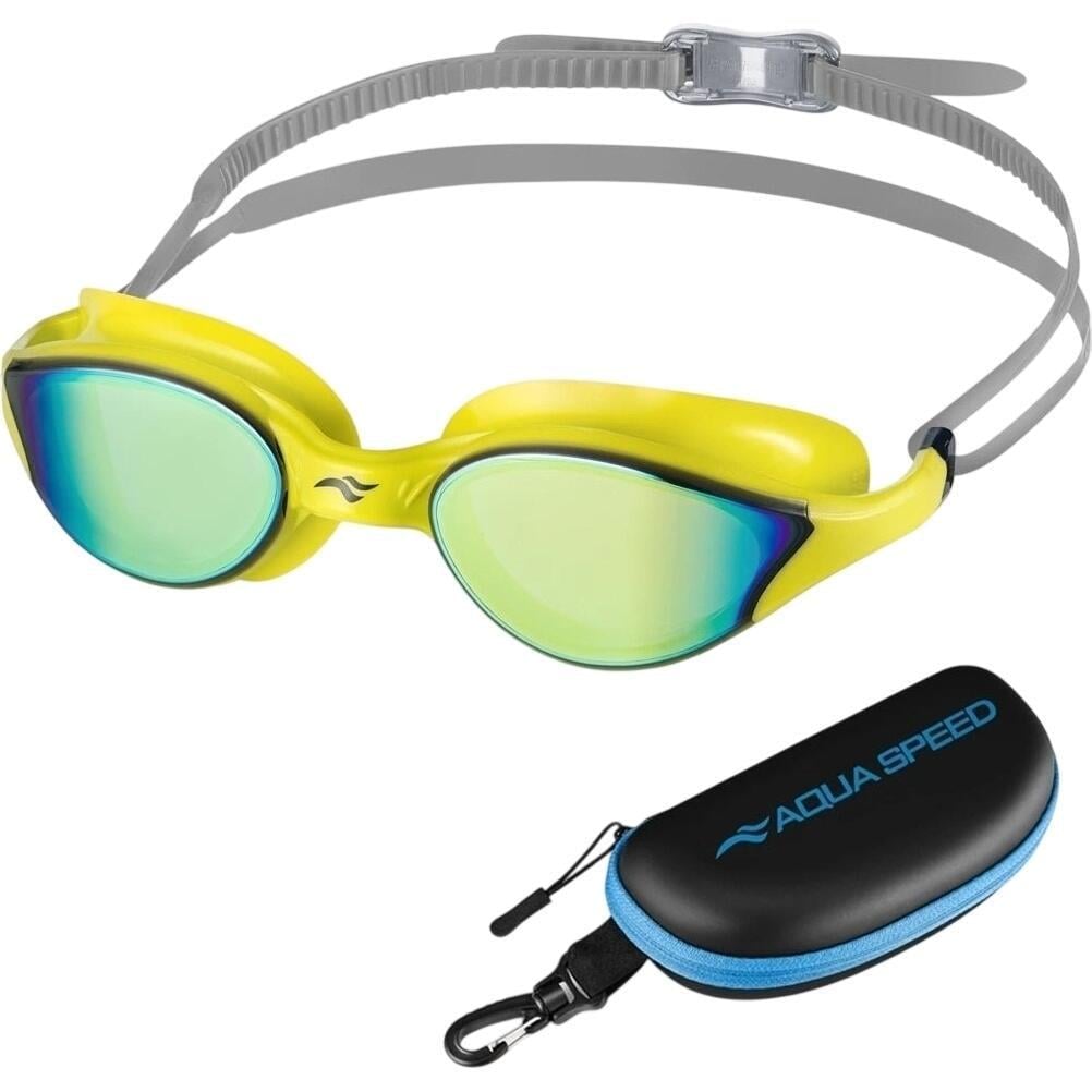 Очки для плавания с чехлом Aqua Speed ​​VORTEX MIRROR+CASE Желто-серый (230-38)