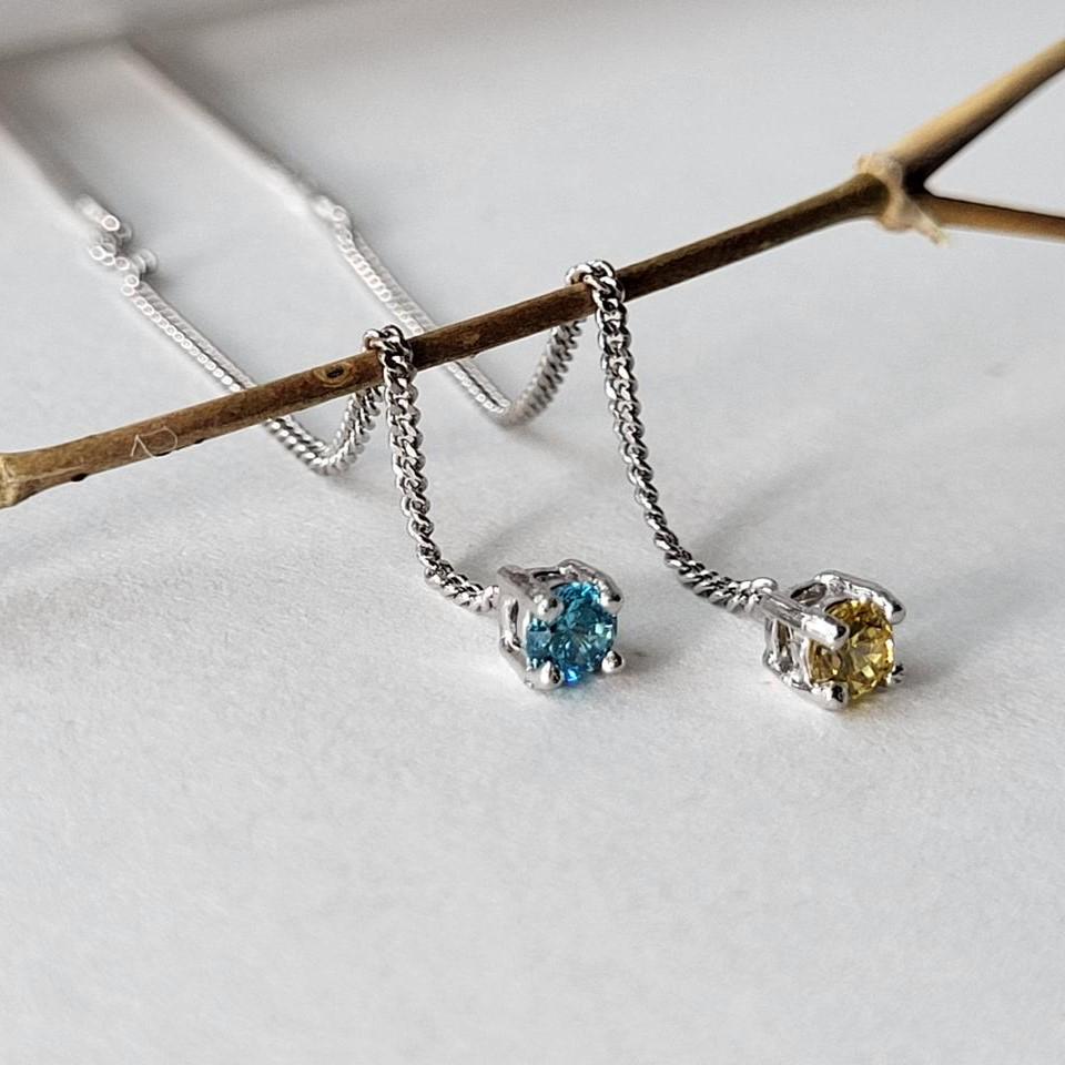Серьги Камешок с желтым голубым камнем из серебра 925 проба (544041р)
