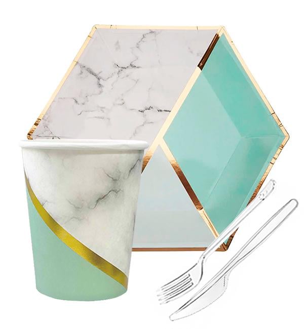 Набор одноразовой посуды Геометрия на 10 персон Мятный (10381)