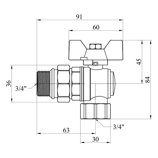 Кран-американка кульовий Kroner 3/4" ВЗ PN40 латунь кутовий (SVR-CV033224) - фото 3 Кран-американка кульовий Kroner 3/4" ВЗ PN40 латунь кутовий (SVR-CV033224) - фото 3