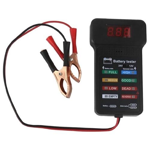 Тестер-індикатор стану автомобільного акумулятора 12-24V з затискачами ЖК Black (928053) Тестер-індикатор стану автомобільного акумулятора 12-24V з затискачами ЖК Black (928053)