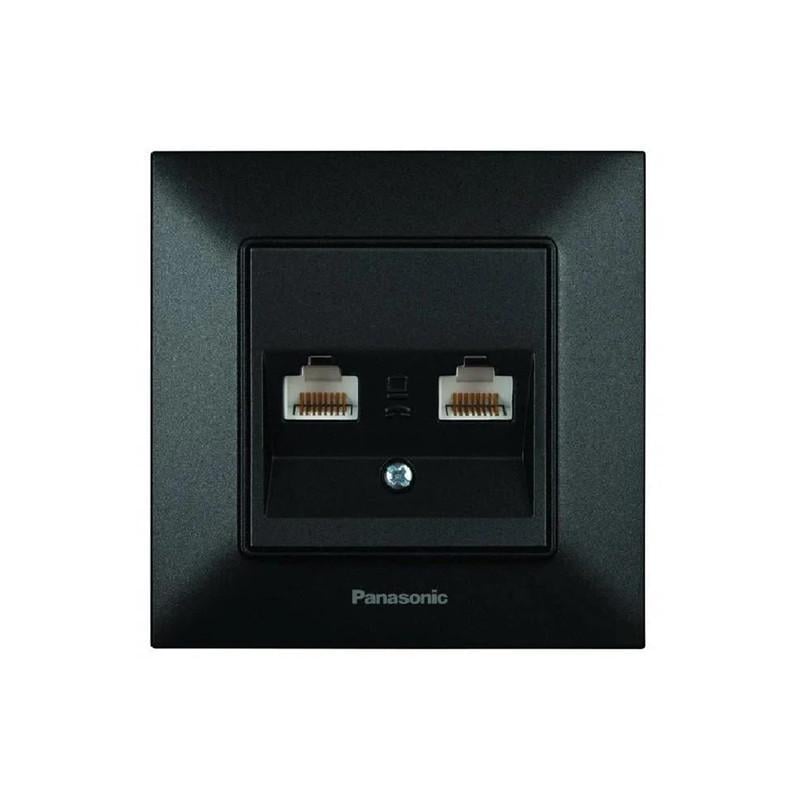 Розетка компьютерная Panasonic Arkedia Slim 2xRJ45 Cat 6е ABS Черный (WNTC04072B UA1)
