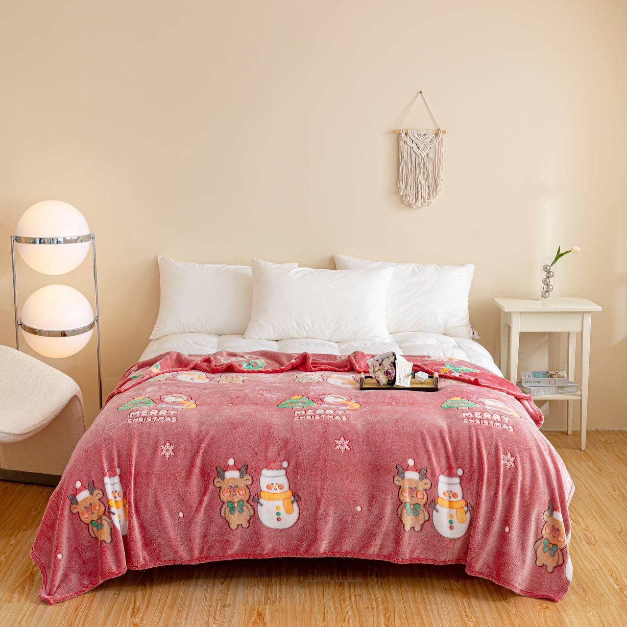 Плед микрофибра новогодний 200x230 см Красный с белым