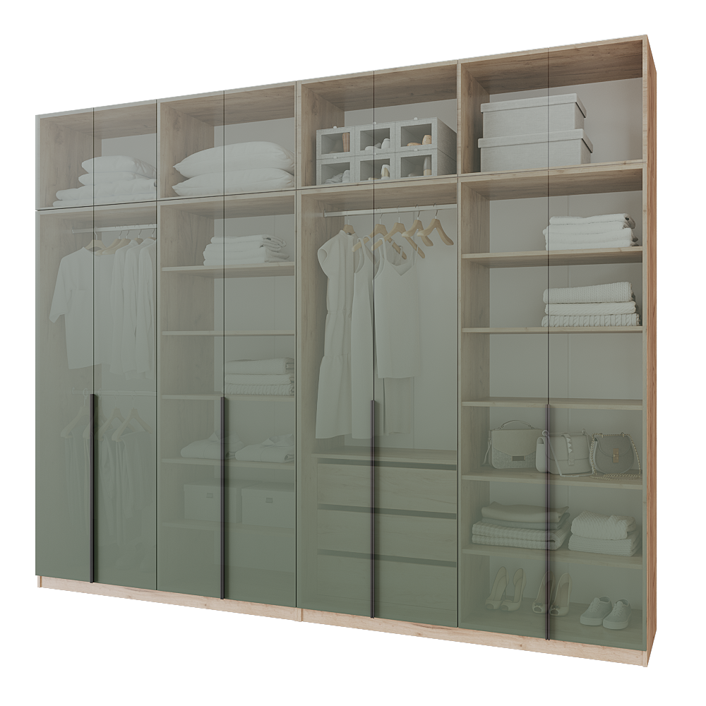 Шафа розпашна з тумбою та антресолью Меблітренд Чиназес Чита-3200.4 3200х500х2450 мм Дуб крафт золотий/Зелений димчастий (27674914) - фото 3 Шафа розпашна з тумбою та антресолью Меблітренд Чиназес Чита-3200.4 3200х500х2450 мм Дуб крафт золотий/Зелений димчастий (27674914) - фото 3