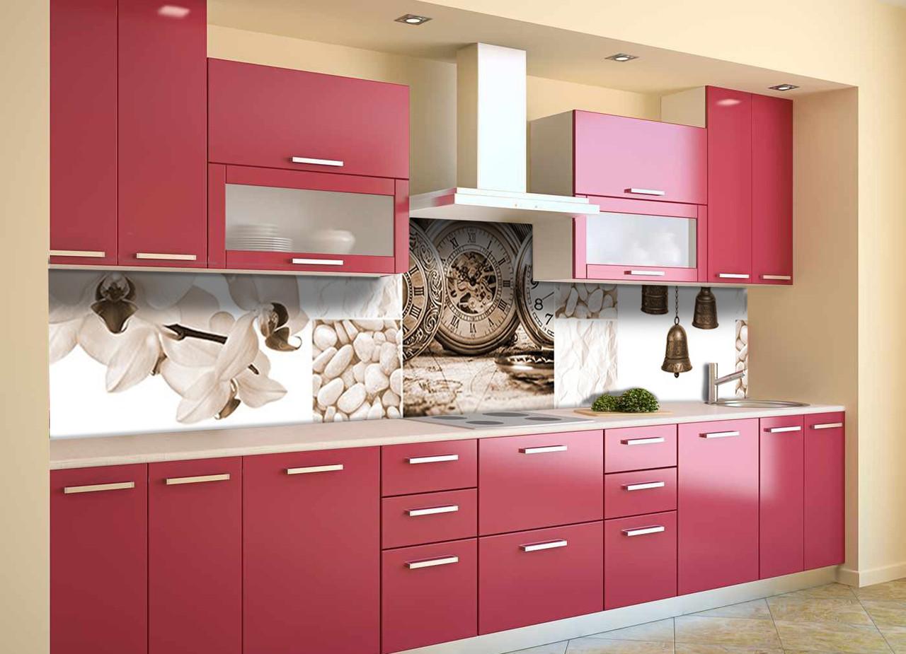 Кухонный фартук Часы сепия из самоклеющейся виниловой пленки 60х250 см Бежевый