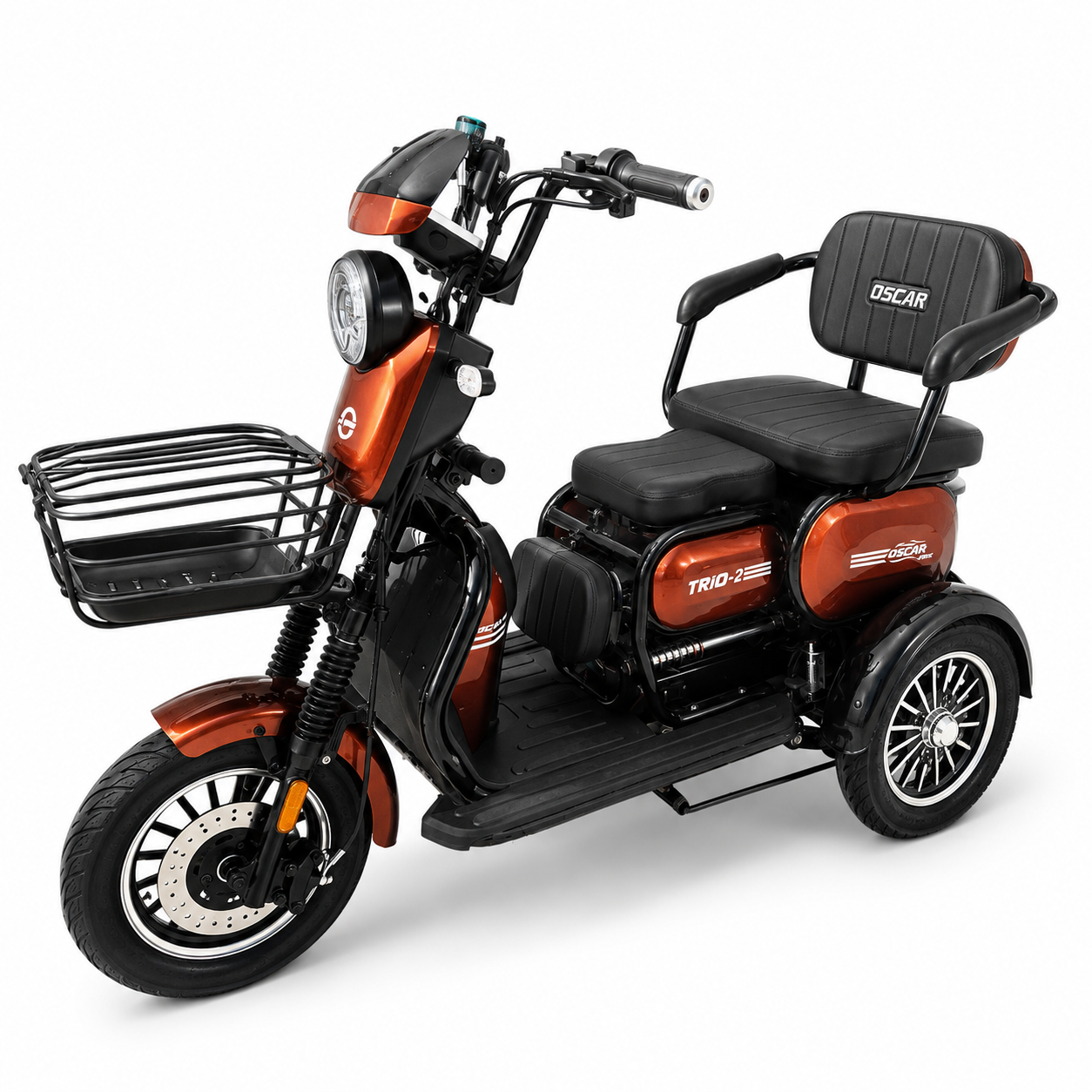 Электротрицикл Oscar TRIO-2 1200W 72V 25Ah с графеновым аккумулятором Коричневый