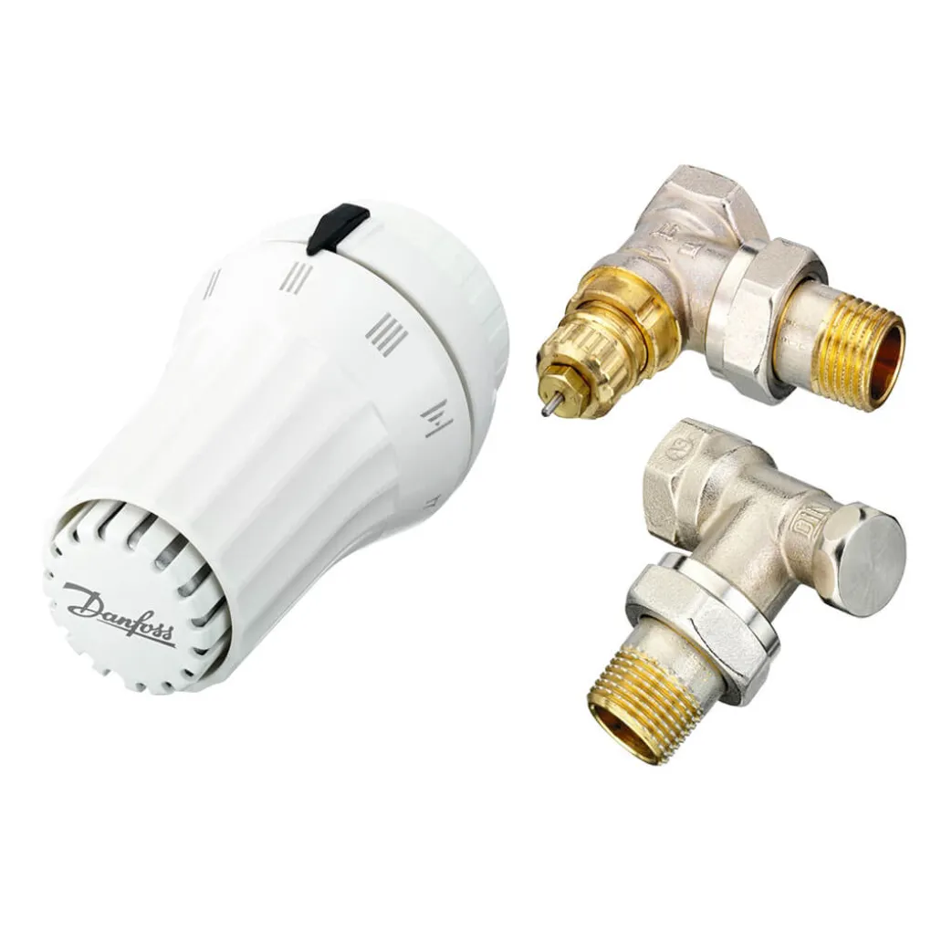 Комплект радиаторный Danfoss 1/2" 3в1 угловой боковое подключение Комплект радиаторный Danfoss 1/2" 3в1 угловой боковое подключение