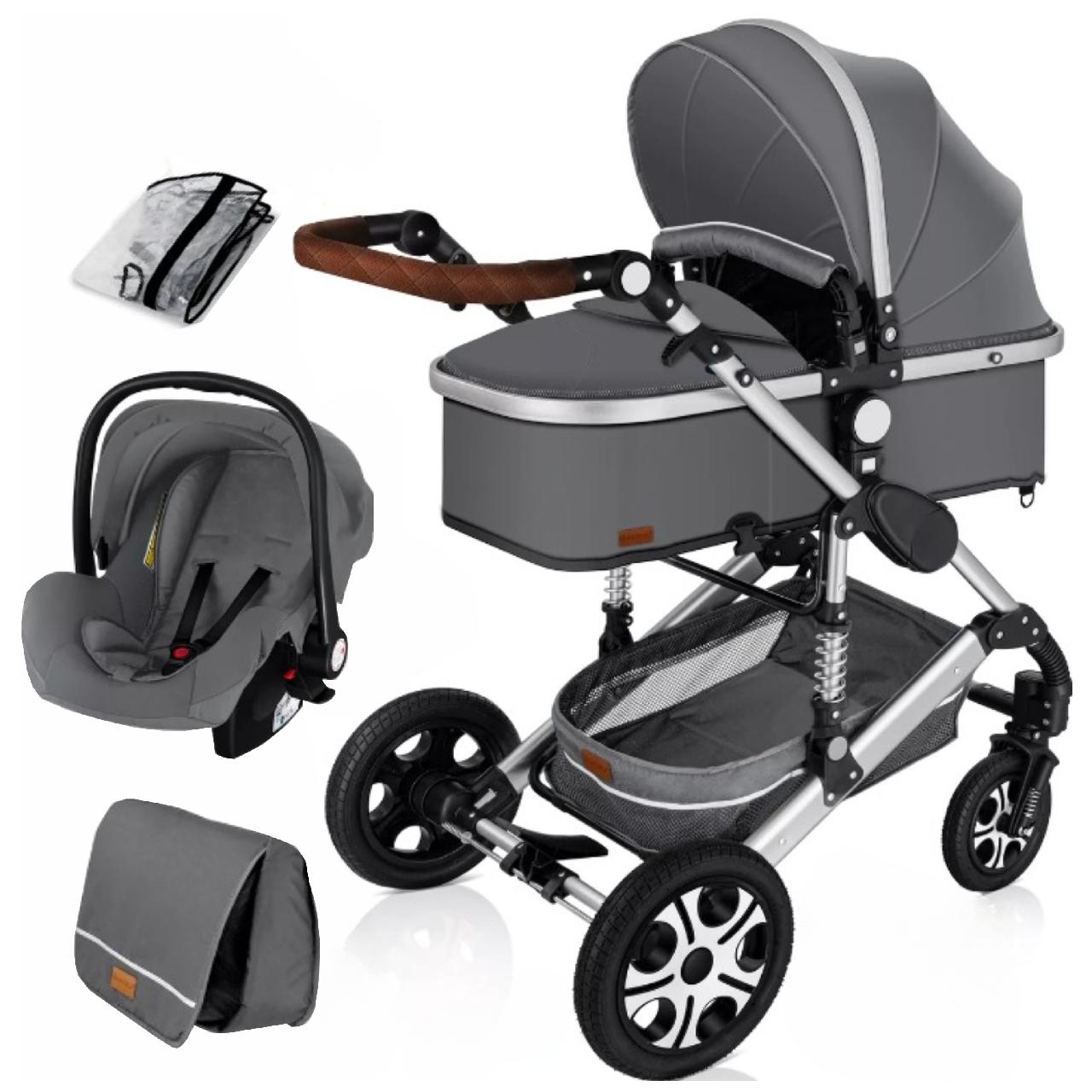 Коляска дитяча з автокріслом KESSER 3в1 94x64x119 см Сірий/Срібний