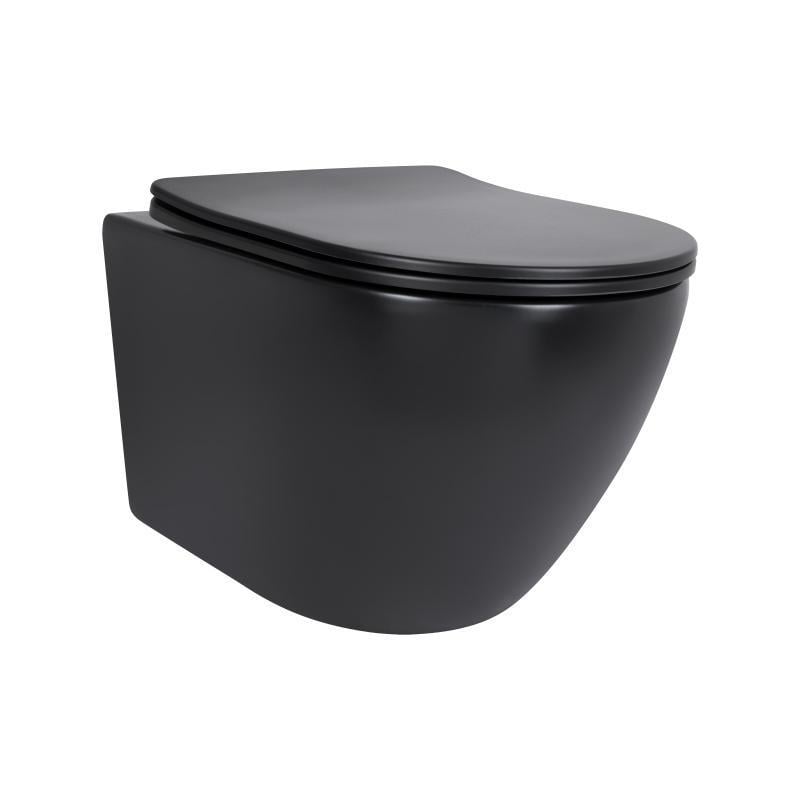 Унітаз підвісний Qtap Robin New Ultra Quiet безобідковий з сидінням Soft-close Matt Black (QT13332381АSMB)