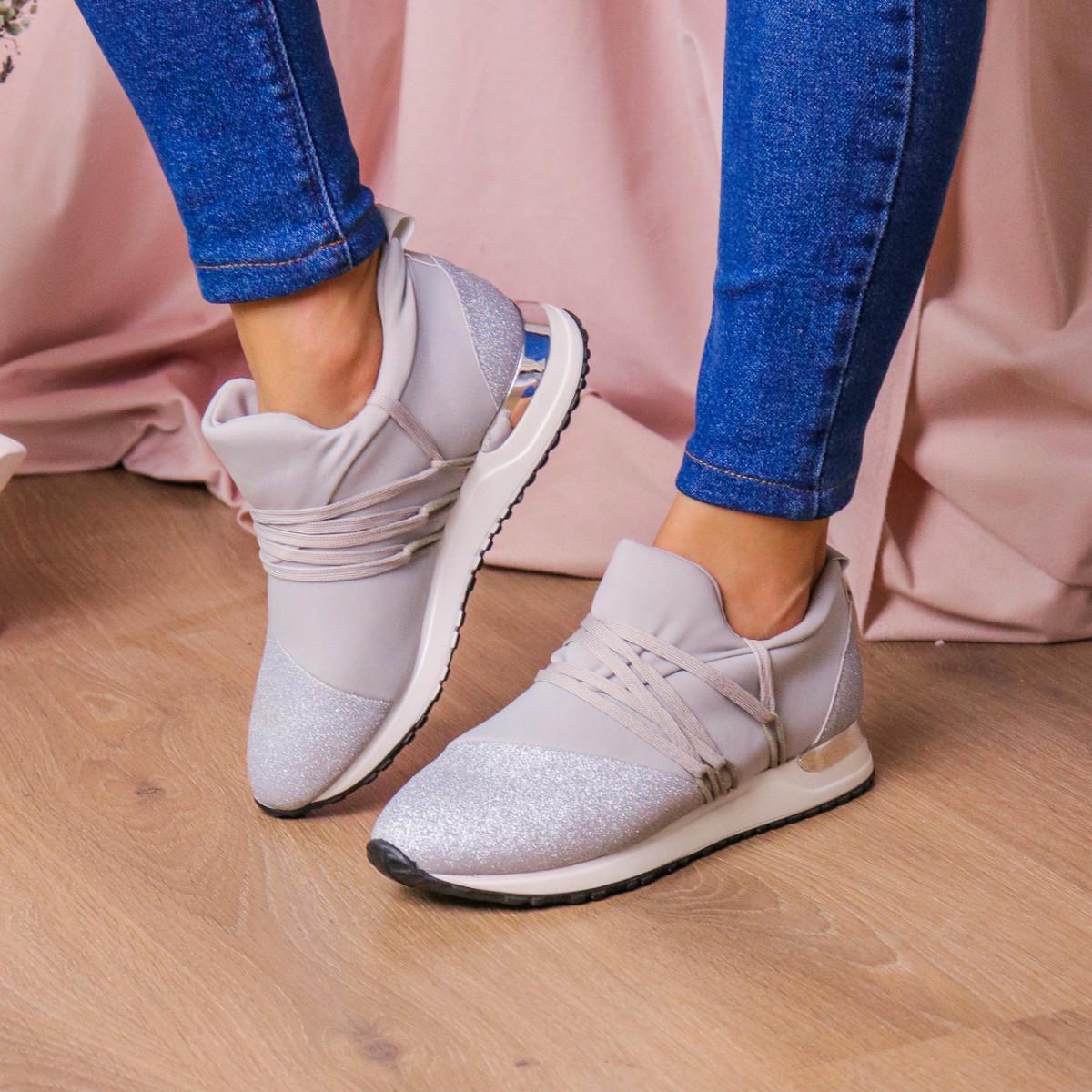 Кроссовки женские стильные Fashion р. 37 24 см Серебристый (1036)