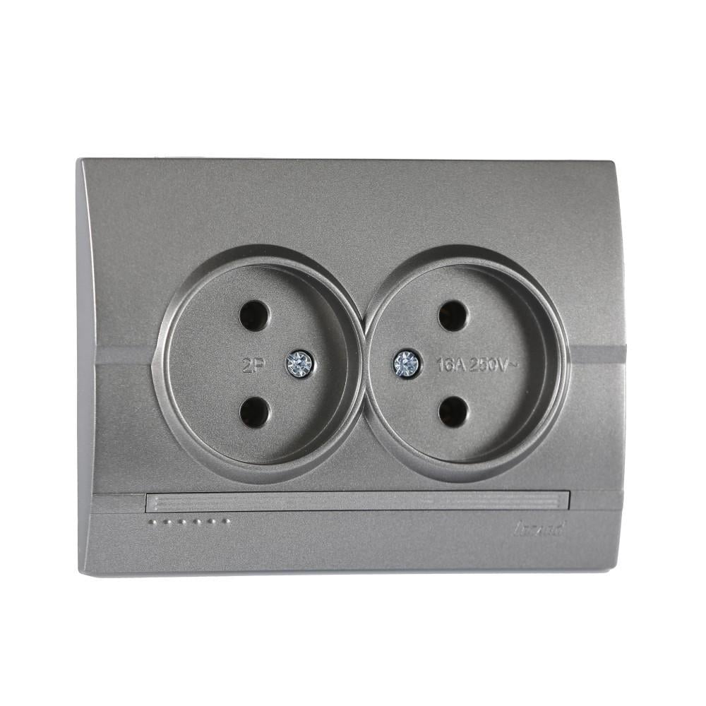 Розетка Deriy 702-2929-128B 2-на б/з Графитовый металлик (00000039535)