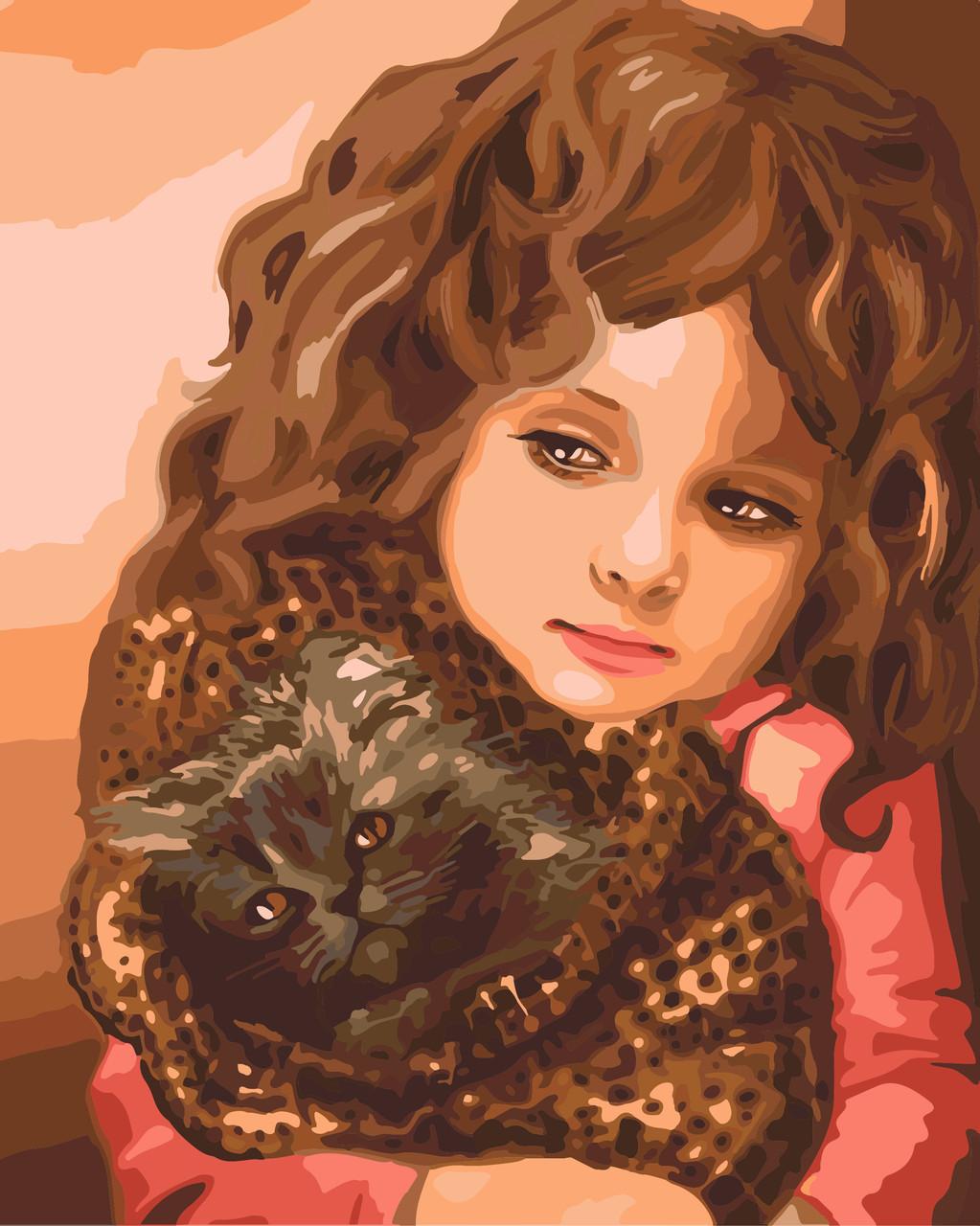 Картина по номерам Идейка Малышка с котенком 40x50 см (skl-КНО2307)