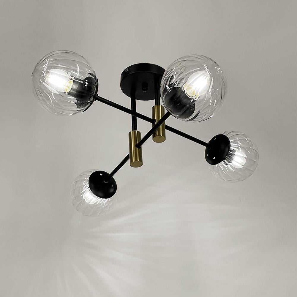 Люстра стельова на 4 прозорих плафони із латунною фурнітурою Чорний (51797/4 TBS+BK+CL) - фото 4 Люстра стельова на 4 прозорих плафони із латунною фурнітурою Чорний (51797/4 TBS+BK+CL) - фото 4