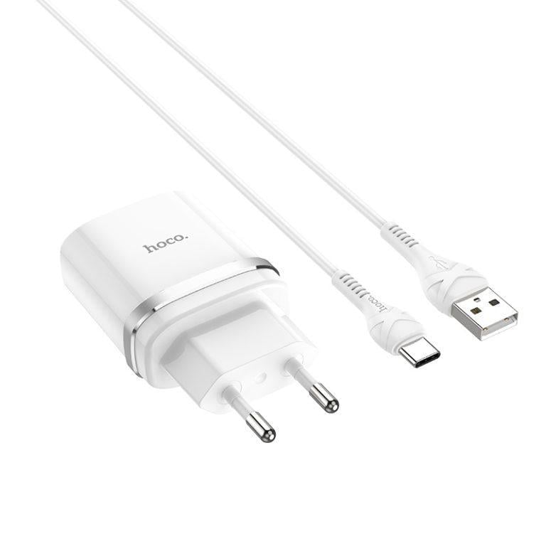 Зарядний пристрій мережевий з кабелем Hoco C12Q Smart QC3.0 charger set Type-C 18W White (6931474716309)