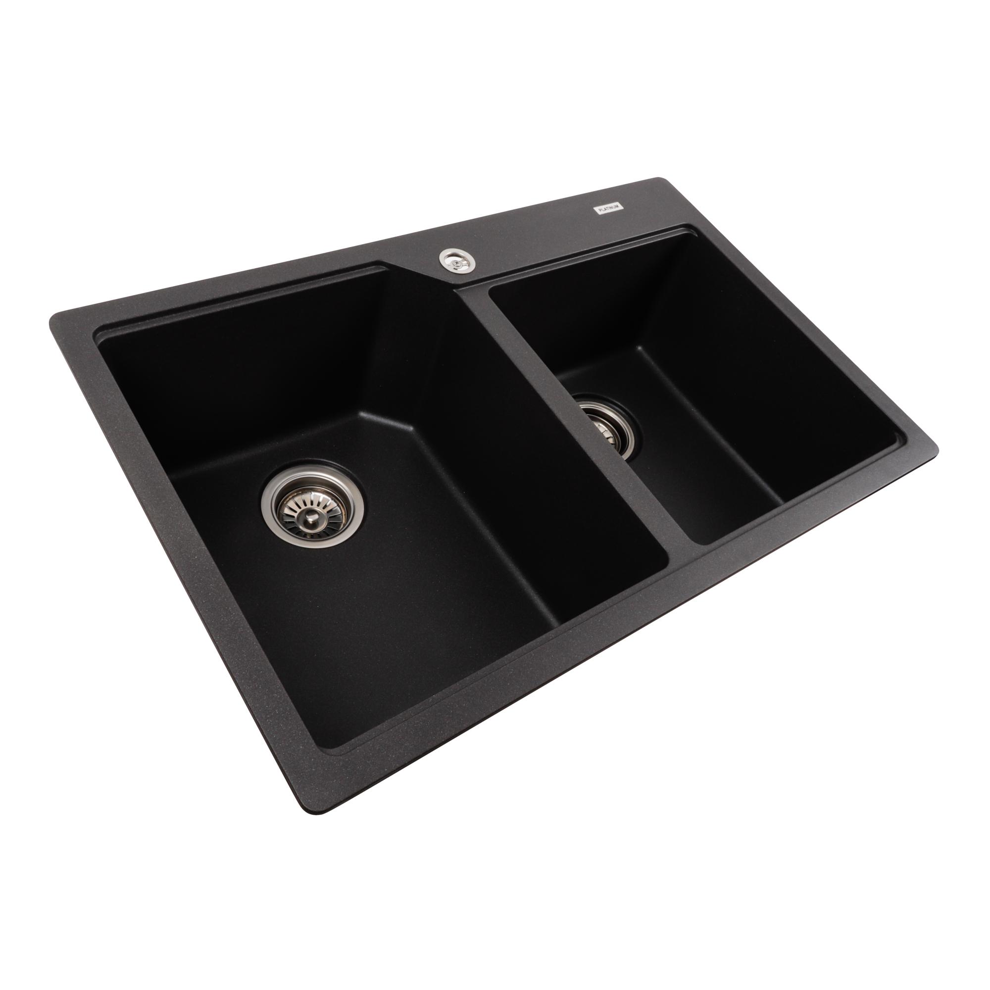Мийка кухонна Platinum PLS-A40853 дві чаші гранітна прямокутна 780x500 мм Чорний (25968113) - фото 2