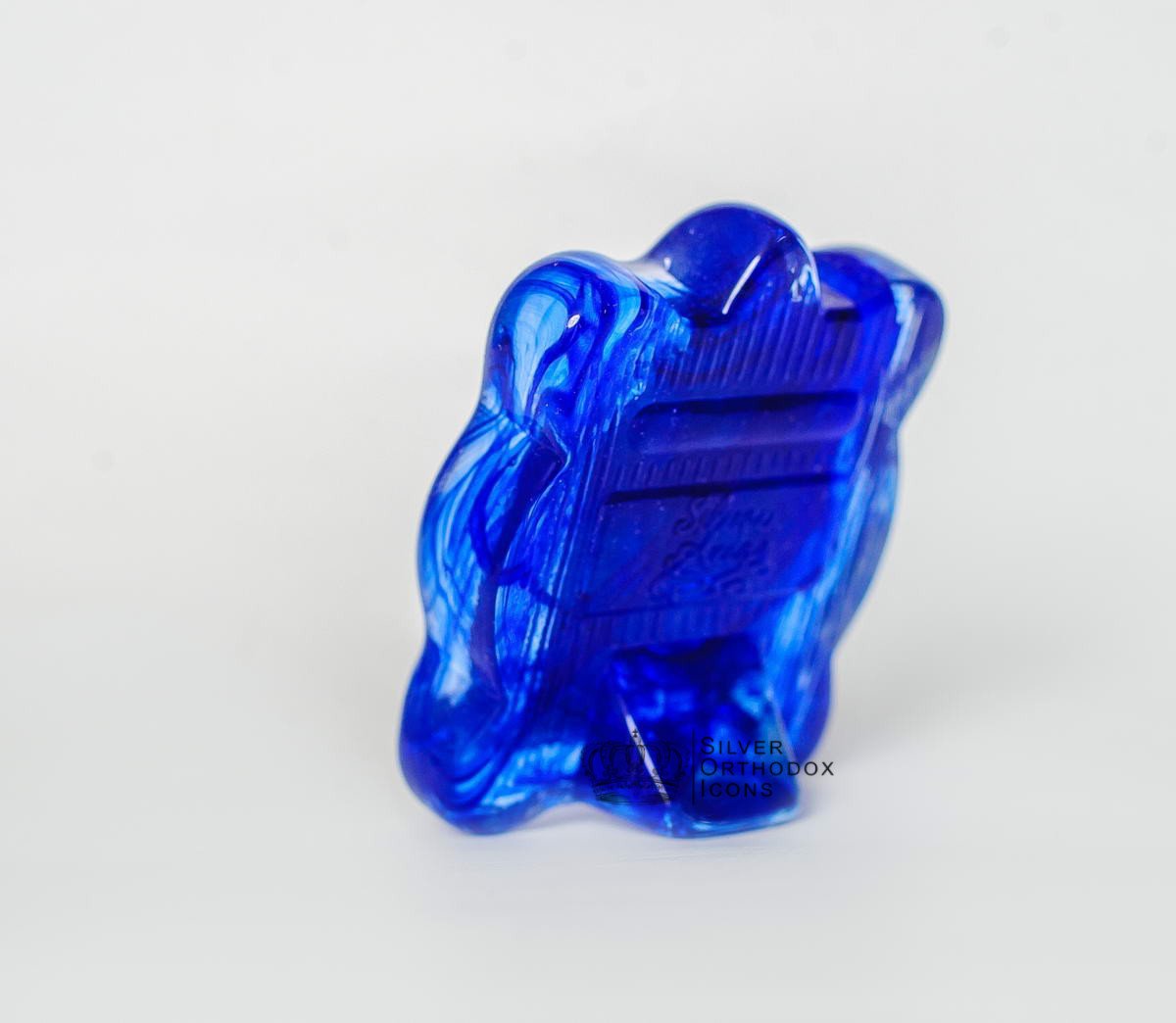 Ікона cрібна Ангел Охоронець в синьому муранському склі 7х9 см - фото 3