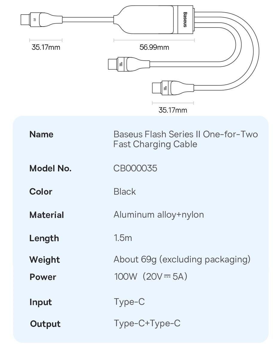 Кабель Baseus Fast Charging 2 Type-C 100W 2в1 1,5 м Black (25397381) - фото 10 Кабель Baseus Fast Charging 2 Type-C 100W 2в1 1,5 м Black (25397381) - фото 10