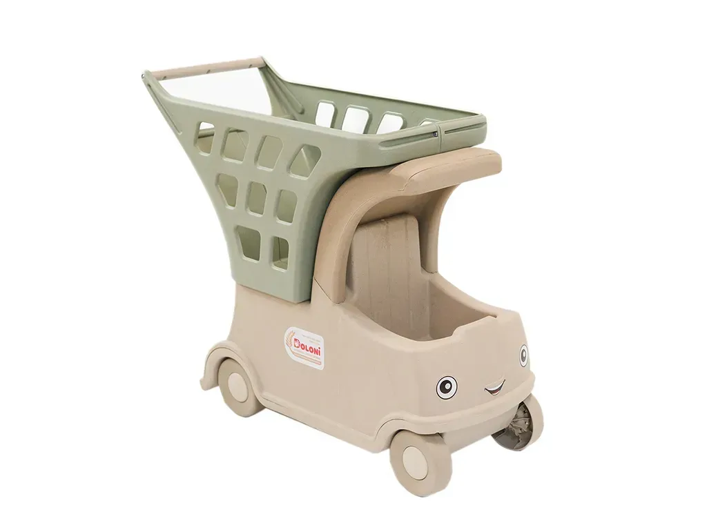 Тележка для кукол и пупсов Doloni Toys с корзиной из эко-пластика 68 см Бежевая с зеленым (150-98-01540/01eco)