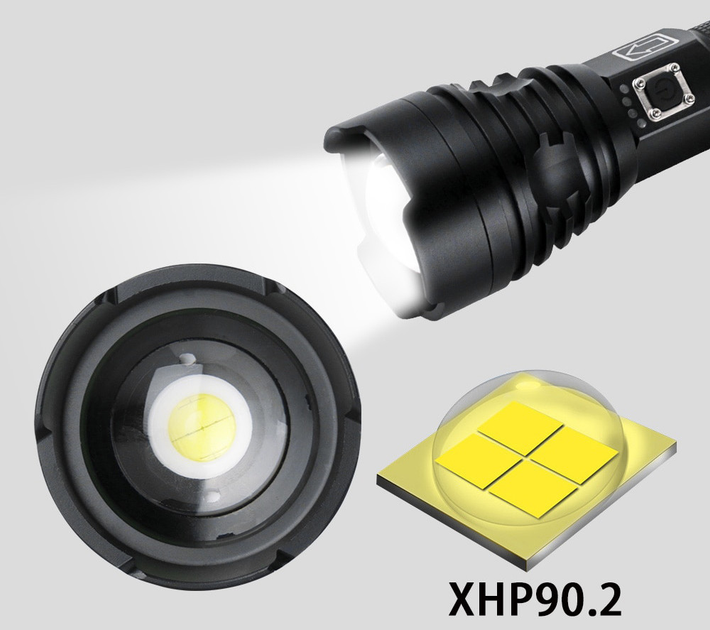 Фонарик Bailong BL-601 P90 LED CREE 1500lm Zoom/USB 2х26650 алюминиевый корпус (ML-04894) - фото 7