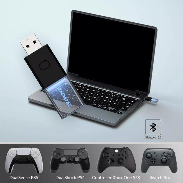 Адаптер-ресивер Dobe USB Bluetooth 5.0 для геймпадів DualSense PS 5/5 Digital Edition/DualShock PS4 PRO/Slim/Fat Microsoft Wireless Controller Xbox One/S/X Nintendo Switch Pro (9358988) - фото 5