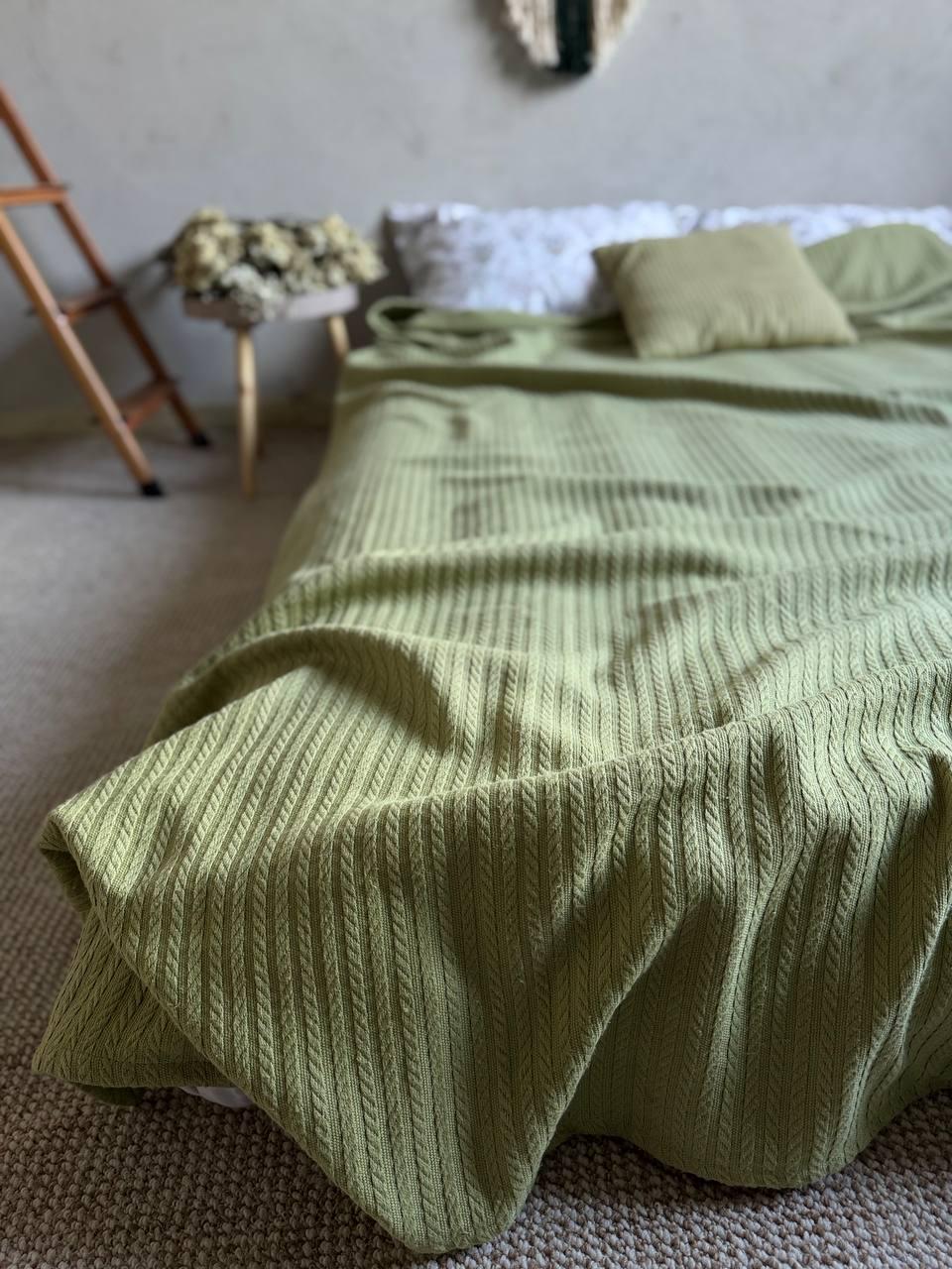 Покрывало хлопковое Косичка 160х210 см Оливковый - фото 3 Покрывало хлопковое Косичка 160х210 см Оливковый - фото 3
