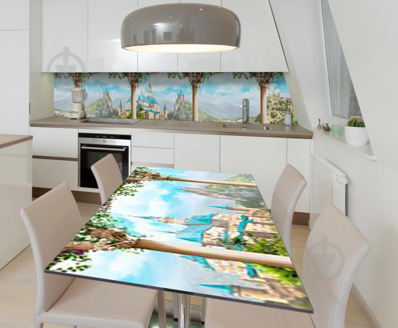 Наклейка 3Д виниловая на стол Zatarga «Замок с бирюзовой крышей» 650х1200 мм для домов, квартир, столов, Наклейка 3Д виниловая на стол Zatarga «Замок с бирюзовой крышей» 650х1200 мм для домов, квартир, столов,