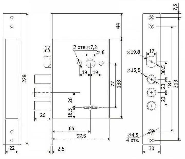 Замок сувальдный 442L без ответной планки 5 ключей Хром (1-30183) - фото 2