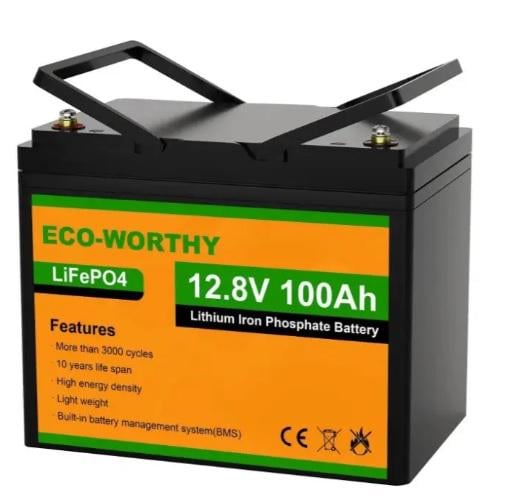 Акумулятор ECO-WORTHY LiFePO4 літій-залізо-фосфатний із вбудованим BMS 12V 100ah - фото 2