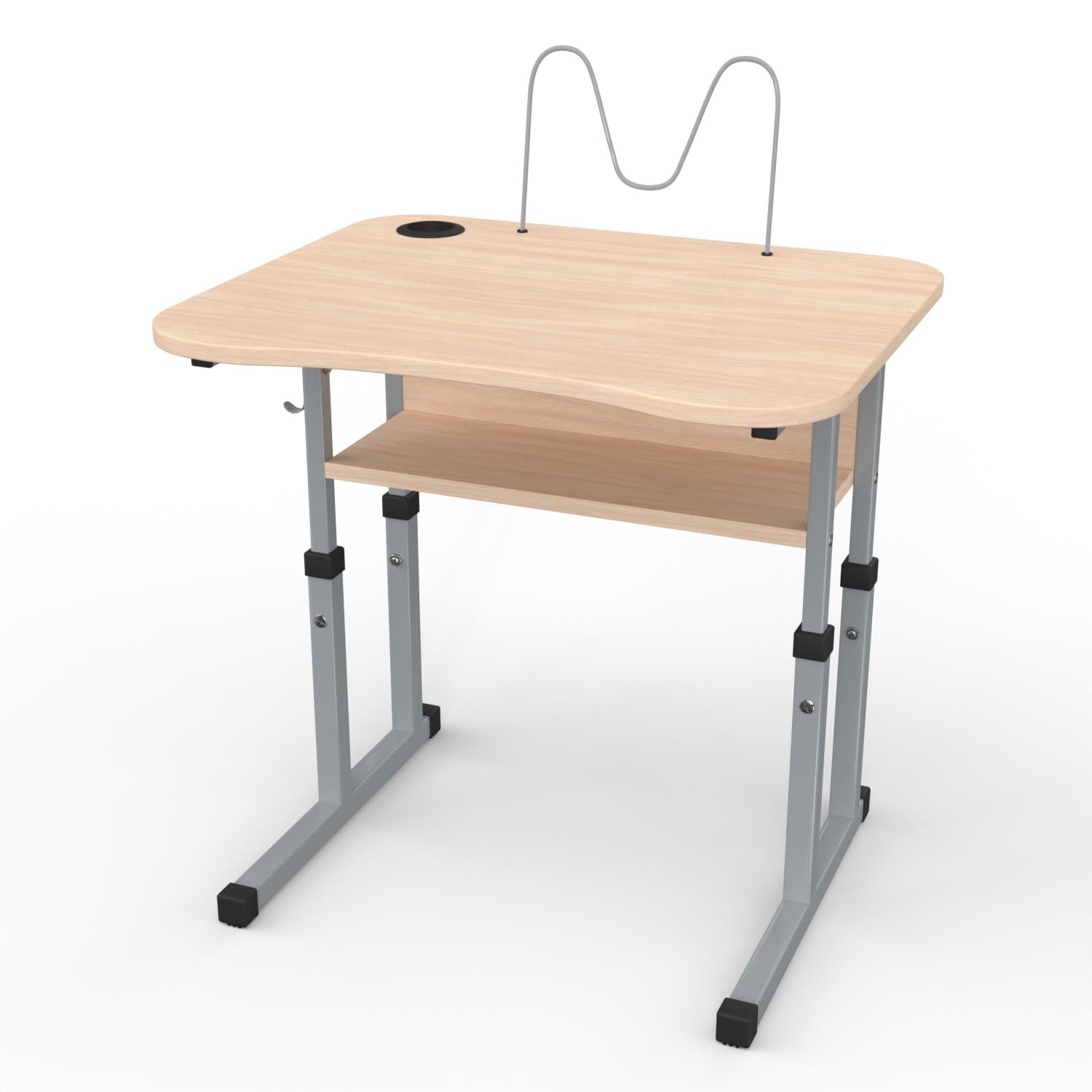 Парта школьная регулируемая 1-11 класс с вырезом под ученика стаканом пюпитром 600x500 мм Дуб молочный/Серый (1141-dm-s)