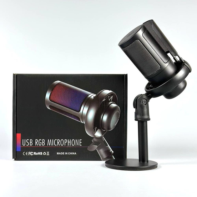 Микрофон-USB игровой ME6S RGB со стойкой Plug & Play для ПК живая запись/шумоподавление/конденсаторная Black - фото 6
