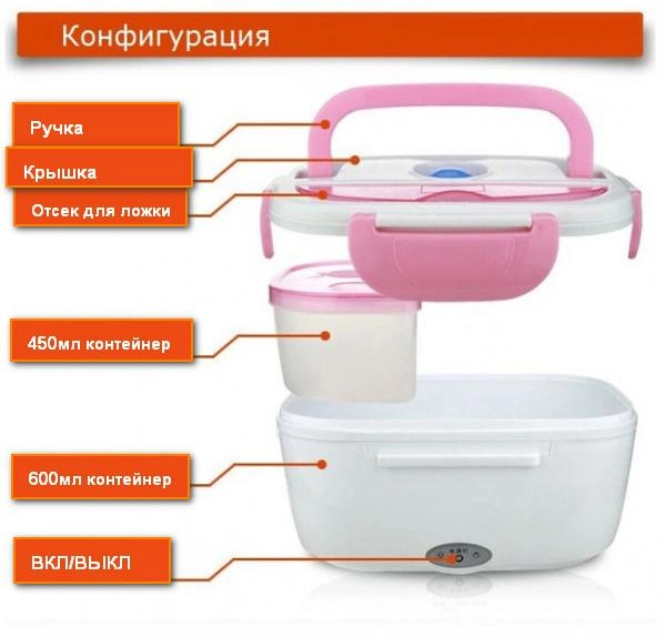 Ланч-бокс з підігрівом Electronic Lunchbox 12В Рожевий - фото 4