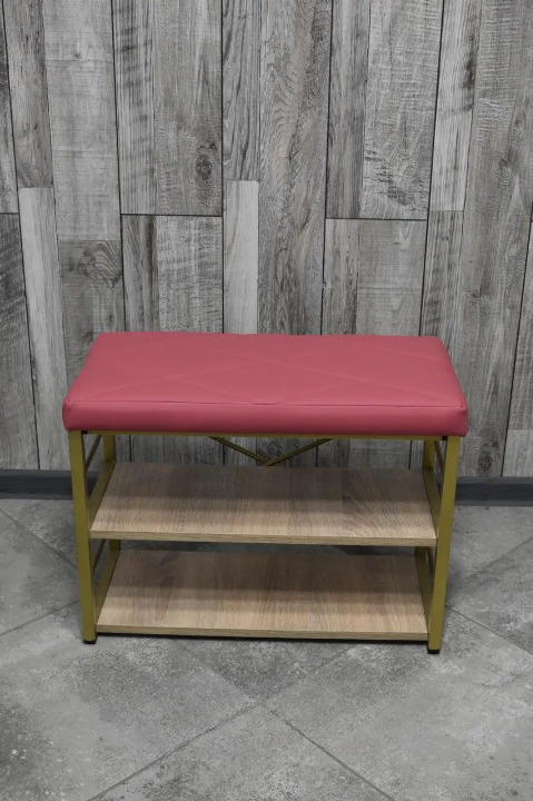 Банкетка для взуття металева з м'яким сидінням 32х47х60 см Червоний/Золотий (2588936516)