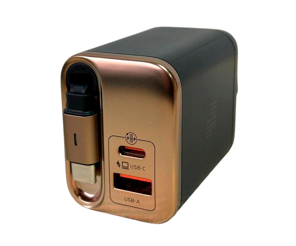 Зарядное устройство Mcdodo GaN 2-порт со встроенным выдвижным кабелем и быстрой зарядкой 40W Золотистый