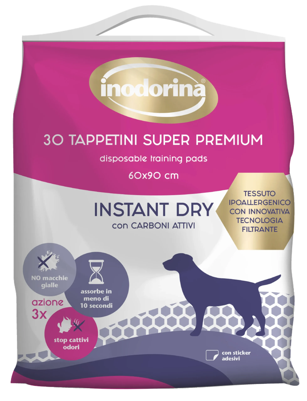 Пеленки для собак быстропоглощающие Inodorina Tap Instant Dry с активированным углем 30 шт. 60х90 см (28457878)