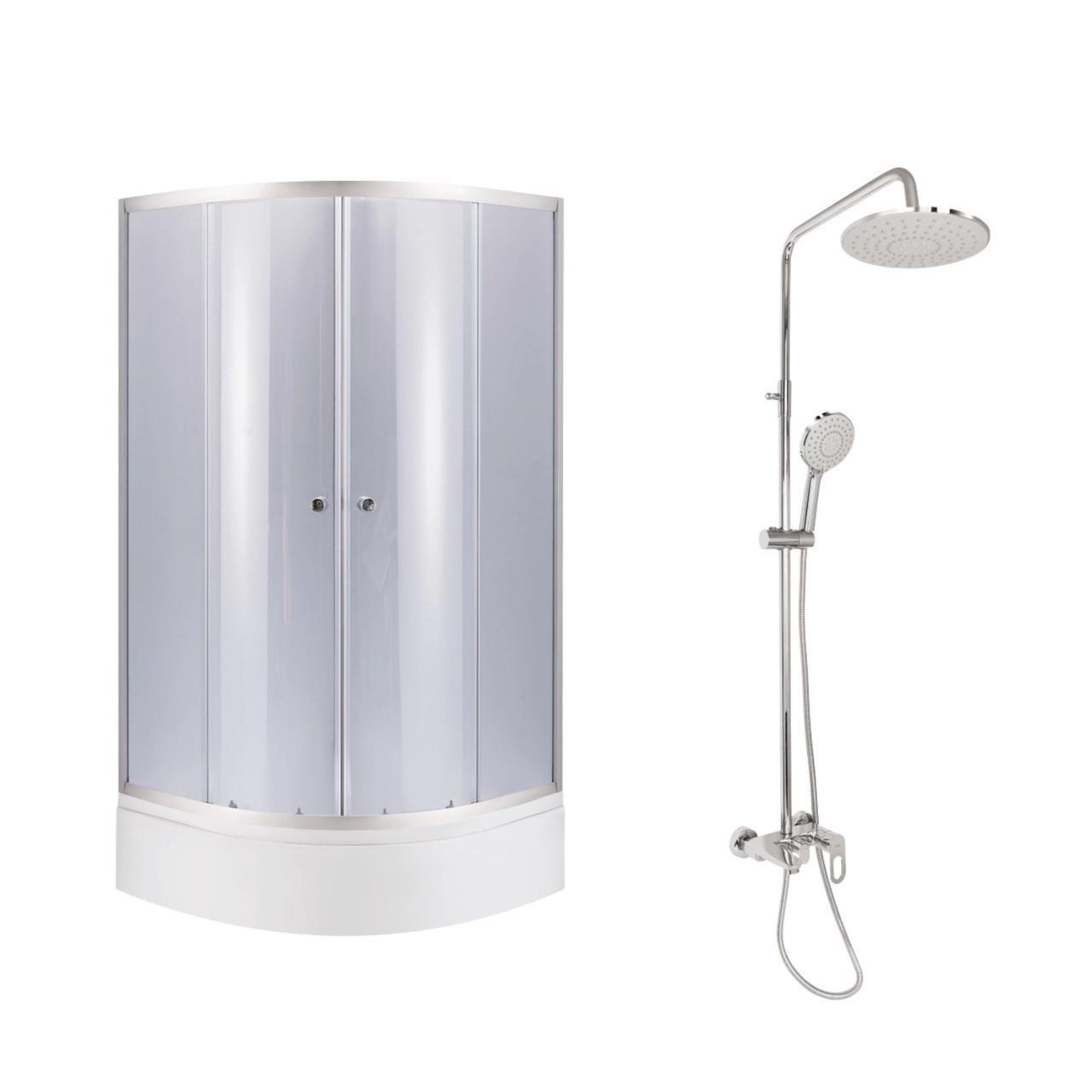 Комплект для душевой Latwa душевая кабина LLSC9090SATMIDGR2SET и душевая система на 3 потребителя LDLAT1030CRM45417 (2732514359)