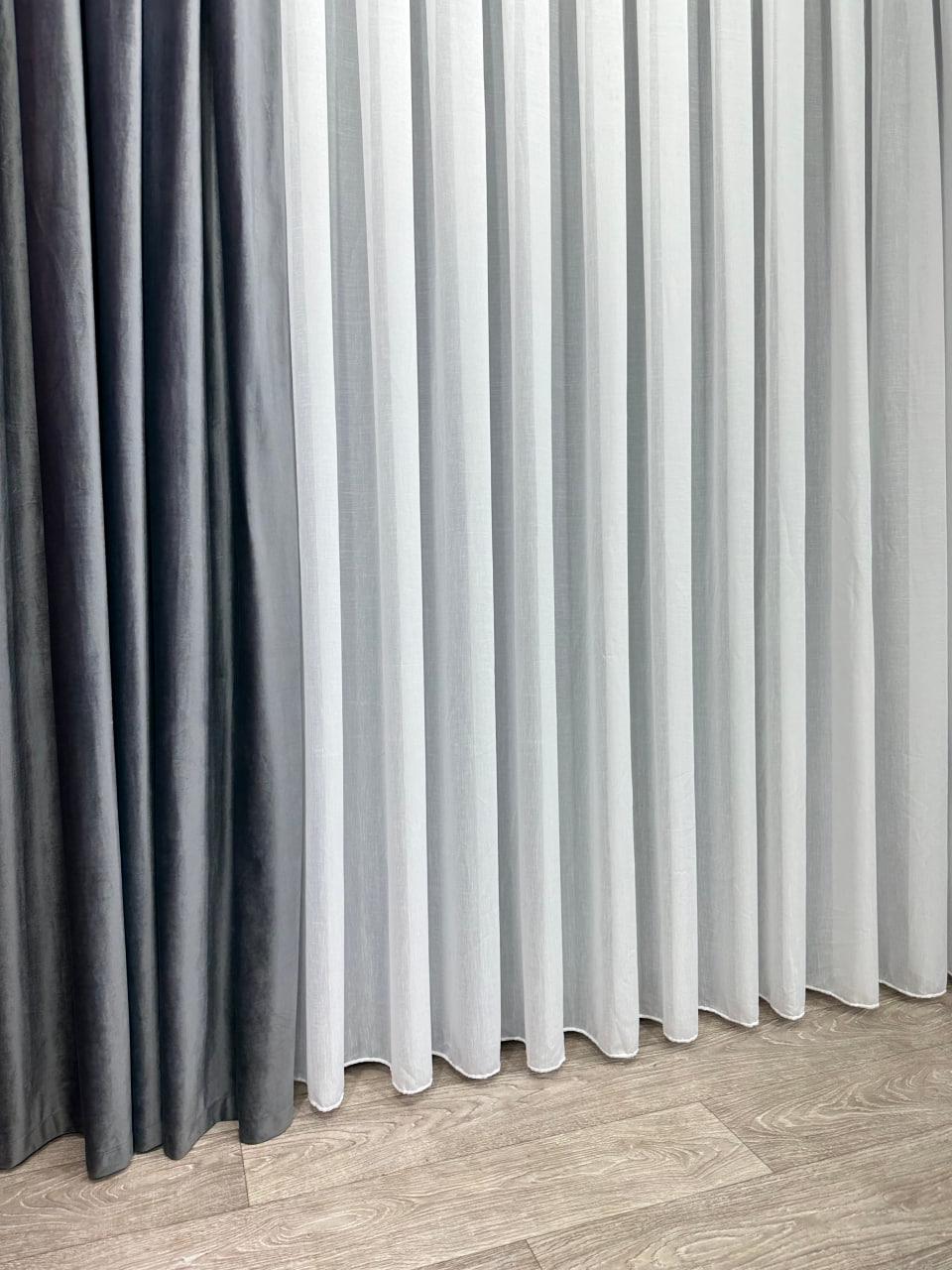 Тюль готовий з обтяжувачем креп-льон однотонний матовий на тасьмі 6 см 400x270 см Білий (1100 Т29) - фото 4