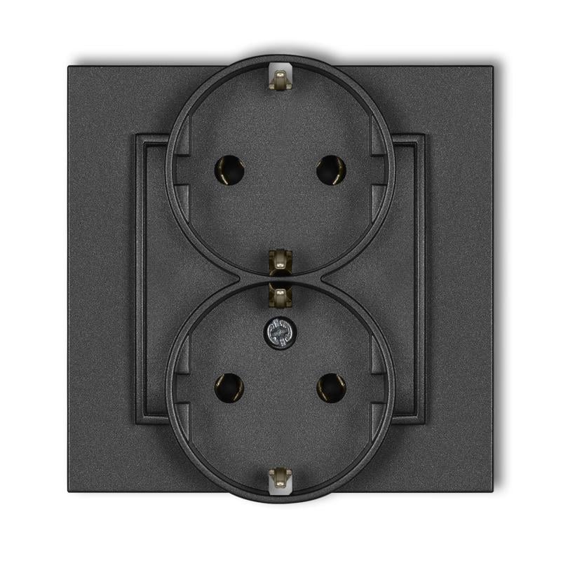 Розетка двойная Karlik Mini с заземлением Schuko Графитовый (11MGP-2s)