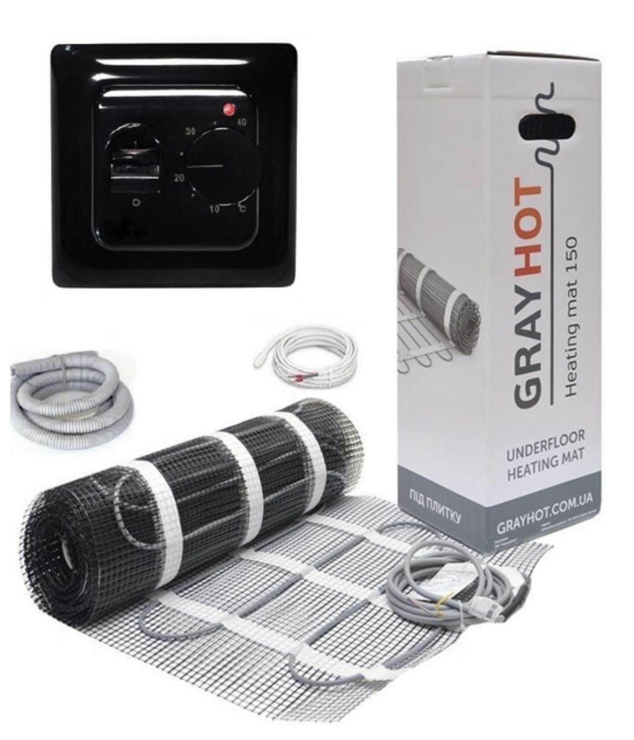 Мат двожильний Grayhot 444 Вт 2,9 кв. м з механічним терморегулятором Black (865477)
