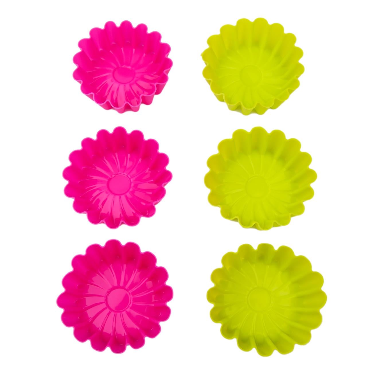 Набор силиконовых форм Цветы для изпечки кексов 6,5 см 6 шт. Красный/Салатовый (2356744447)