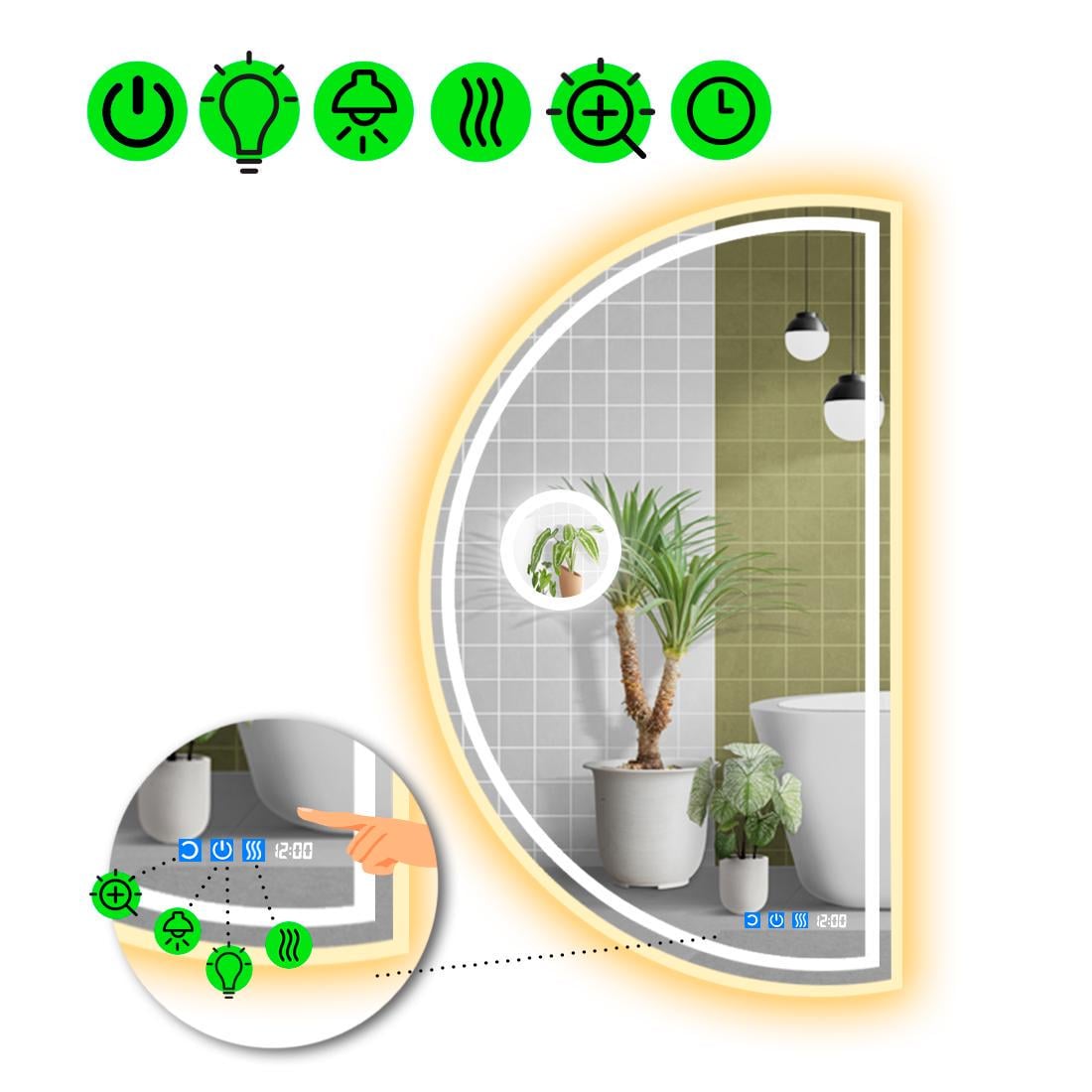 Зеркало с LED подсветкой Parette 4 с тремя сенсорами/часами/подогревом и линзой с подсветкой 120x60 см (8776599) Зеркало с LED подсветкой Parette 4 с тремя сенсорами/часами/подогревом и линзой с подсветкой 120x60 см (8776599)