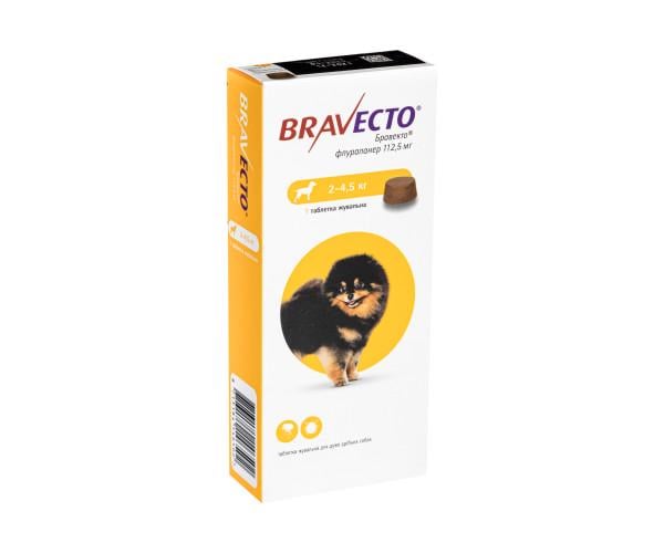 Таблетка для собак Bravecto Бравекто от блох и клещей жевательная 2-4,5 кг 1 таб.