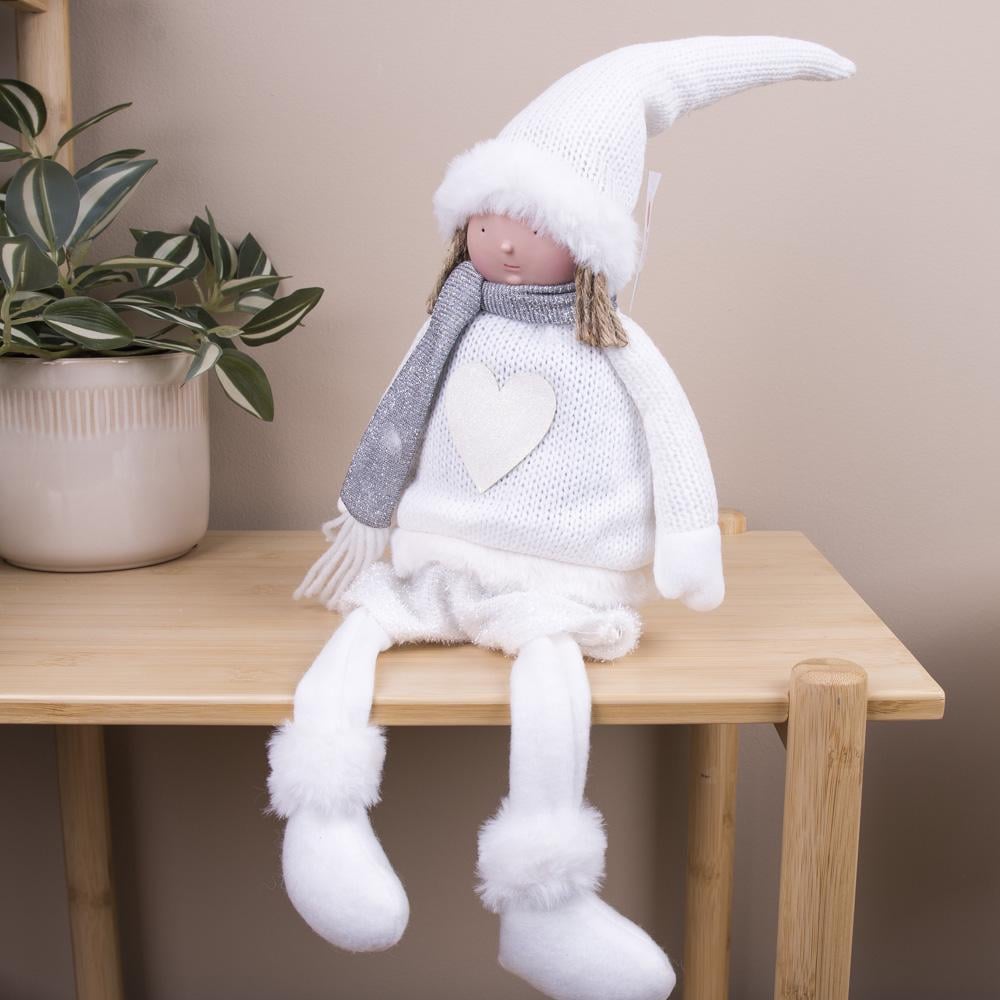 Игрушка из ткани новогодняя Мальчик в белом с мягкими ногами (3289-1)