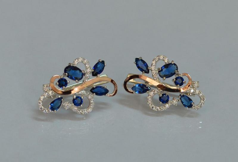 Серебряные серьги Sil с золотыми вставками 151s-1 Танзанит (Sil-1075)