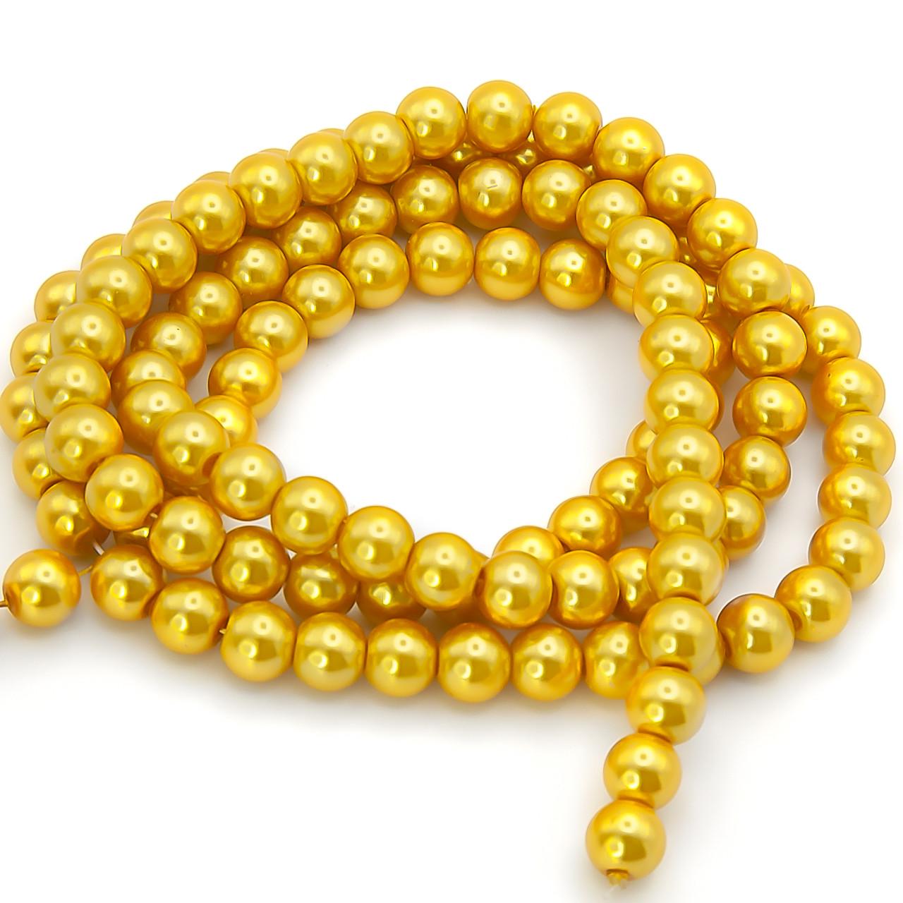 Бусины стеклянные на нитке под жемчуг 12 мм 80 см 77 шт. Желтый (БЖ0012ш56)