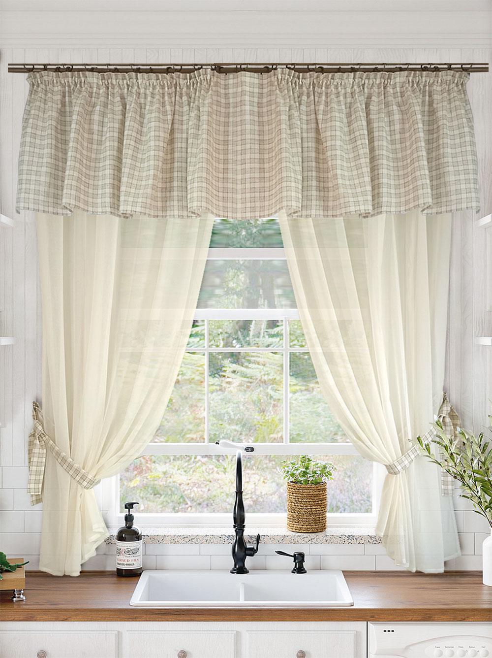 Комплект тюль на кухню Дублин лен 280х170 см 5 пр. Бежевый/Кремовый (Dublin beg-krem) - фото 1