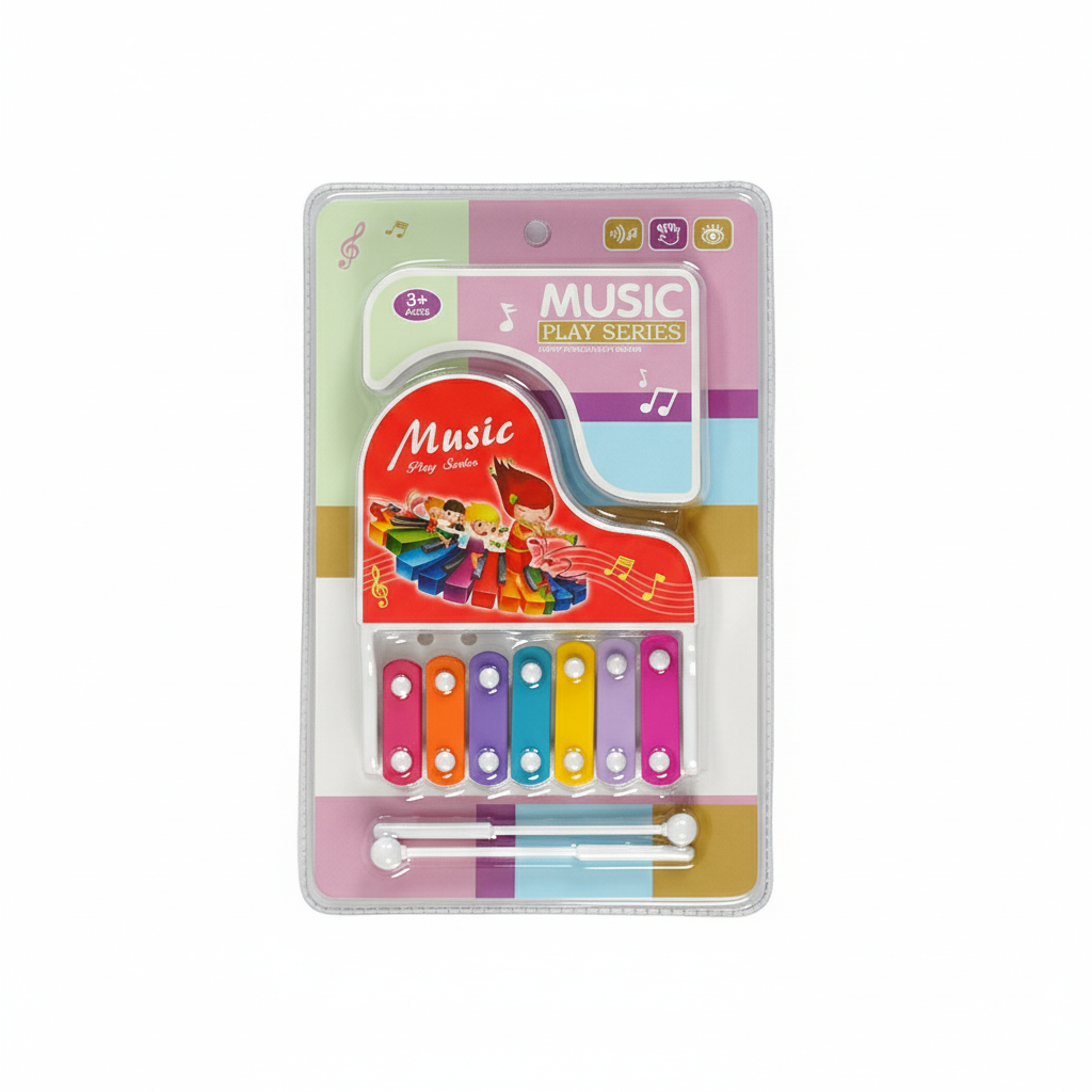 Ксилофон детский 683-10-1 с металлическими пластинами и двумя палочками - фото 2