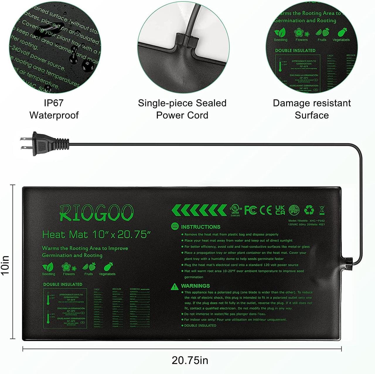 Комплект із 2 підігрівних килимків RIOGOO для розсади гідропонний - фото 5 Комплект із 2 підігрівних килимків RIOGOO для розсади гідропонний - фото 5