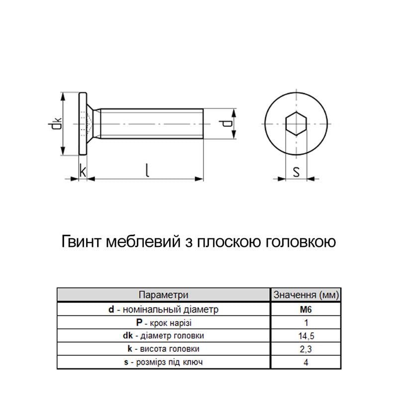 Винт мебельный Metalvis М6х25 Ø14,5 мм 4.8 цинк белый полная резьба шаг 1 плоская HX4 500 шт. (3N53400003N5602520) - фото 2