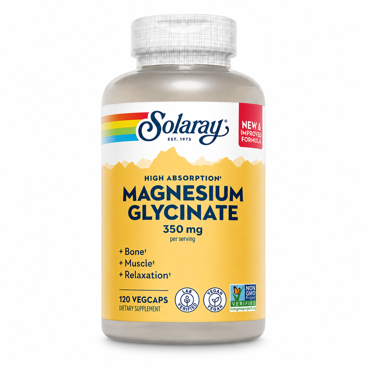 Глицинат магния Solaray Magnesium Glycinate с бисглицинатом магния и BioPerine 350 мг 120 вегетарианских капсул